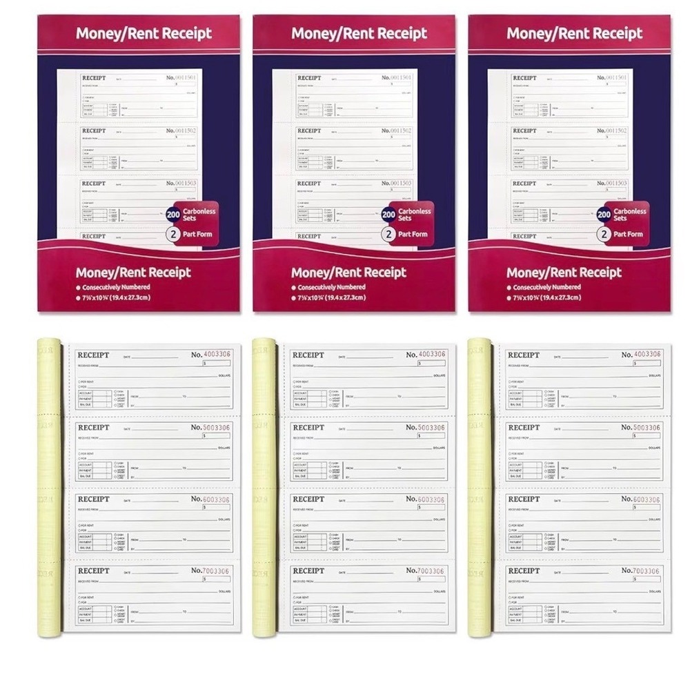 Better Office Products 6 Pack Rent Receipt Books 2 Part Carbonless 1200 Total